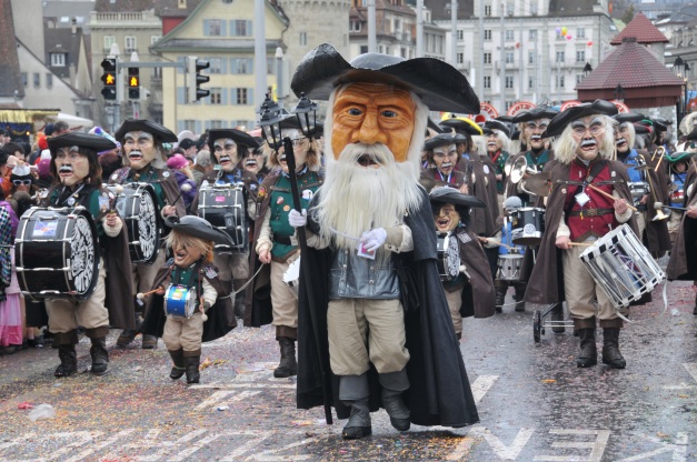 No trick or treating, however Carnival is celebrated in Switzerland - here in Lucerne. Photo credit Wikipedia.